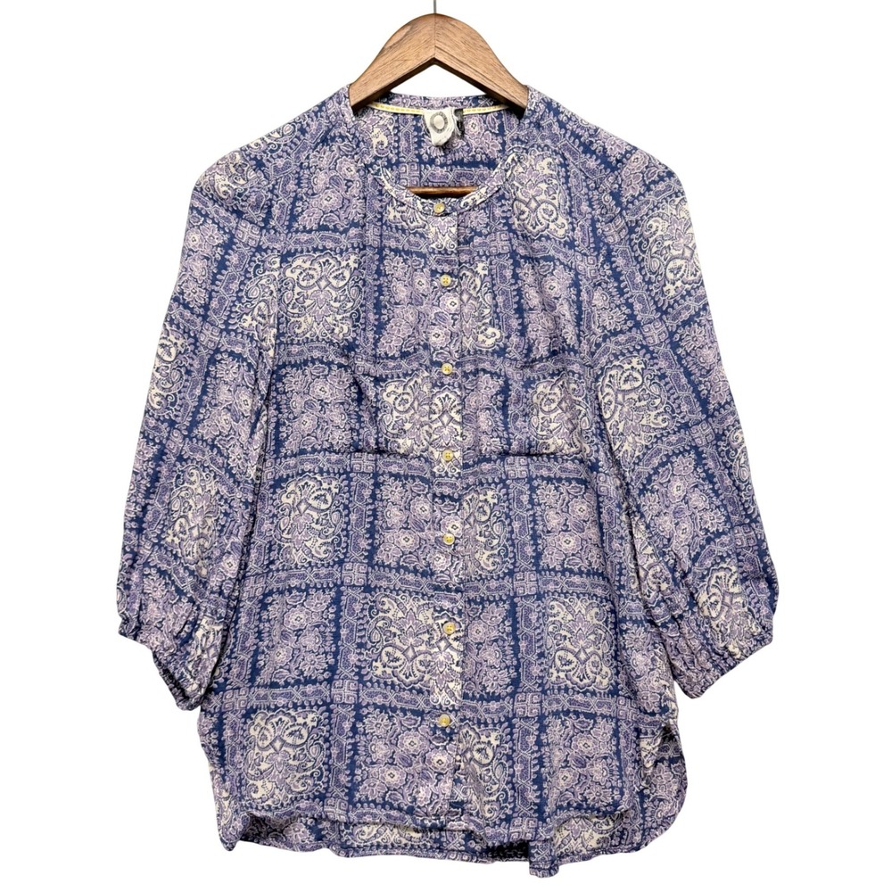 Anthropologie Akemi + Kin Tunic Top Womens XS Purple Boho Button Front Peasant